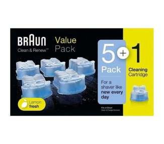 Braun Clean and Renew Electric Shaver Cleaning Cartridges 5+1 Pack Lemon Fresh