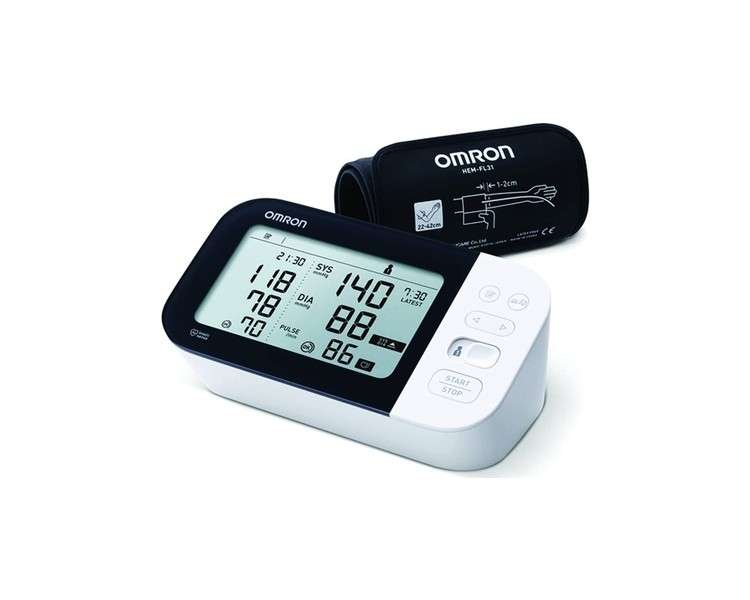 OMRON M7 Intelli IT Upper Arm Blood Pressure Monitor with IntelliWrap Cuff 22-42cm and Intellisense Technology - White