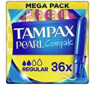 Tampax Pearl Compak Regular Tampons With Applicator 36 Regular