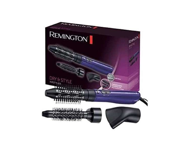 Remington Dry & Style AS800 Hot Air Styler with Styling Nozzle Attachment 38mm and 21mm Round Brush Attachments Purple/Black
