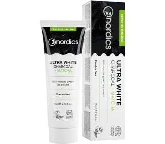 Nordics Organic Care Ultra White Whitening Bio Toothpaste with Activated Charcoal and Matcha