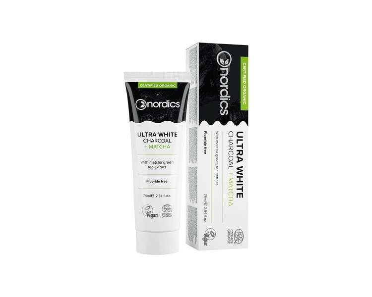Nordics Organic Care Ultra White Whitening Bio Toothpaste with Activated Charcoal and Matcha