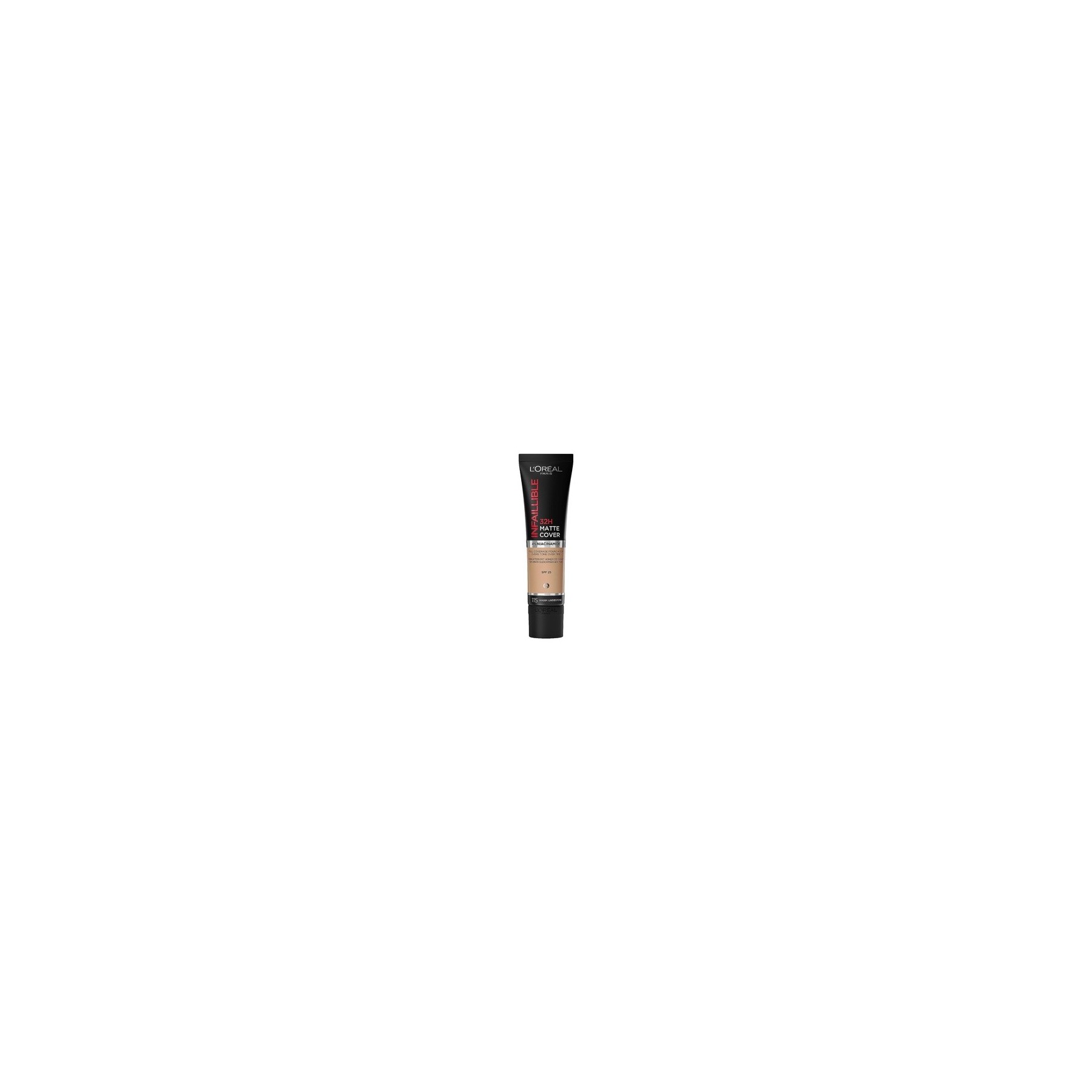 L'Oréal Paris Waterproof and Long-lasting Makeup, Mattifying Liquid Foundation with High Coverage, Formula with 4% Niacinamide, Infallible 32H Matte Cover 30ml 115 Warm