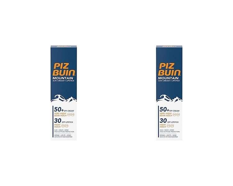 Piz Buin Mountain Sunscreen and Lip Care with SPF 50+ for Skiing and Hiking