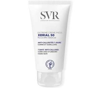 SVR XERIAL 50 Extreme Foot Cream with 50% Pure Urea for Severely Dry Cracking Rough Stubborn Hard Skin Prone to Corns and Calluses 50ml