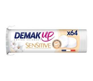 Demak'Up Sensitive Makeup Remover Pads for Face and Eyes 64 Natural Cotton Pads