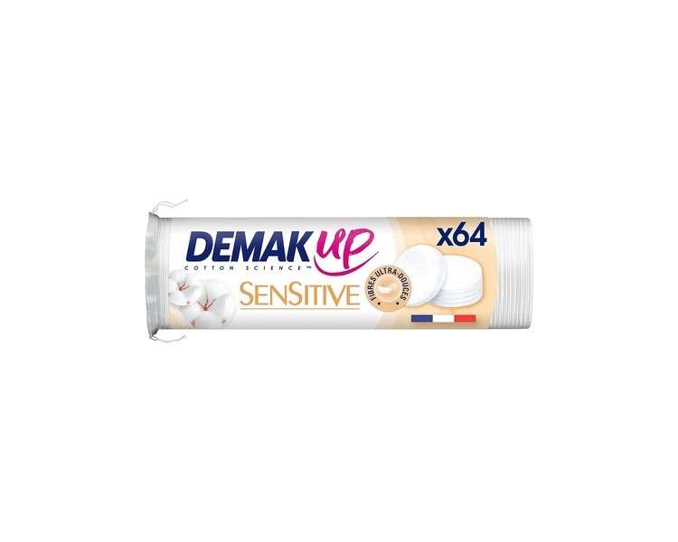 Demak'Up Sensitive Makeup Remover Pads for Face and Eyes 64 Natural Cotton Pads
