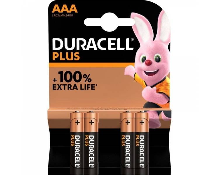 Pack De 4 Pilas Bateria AAA Bateria Duracell Plus Mn2400 1.5V Alcalinas