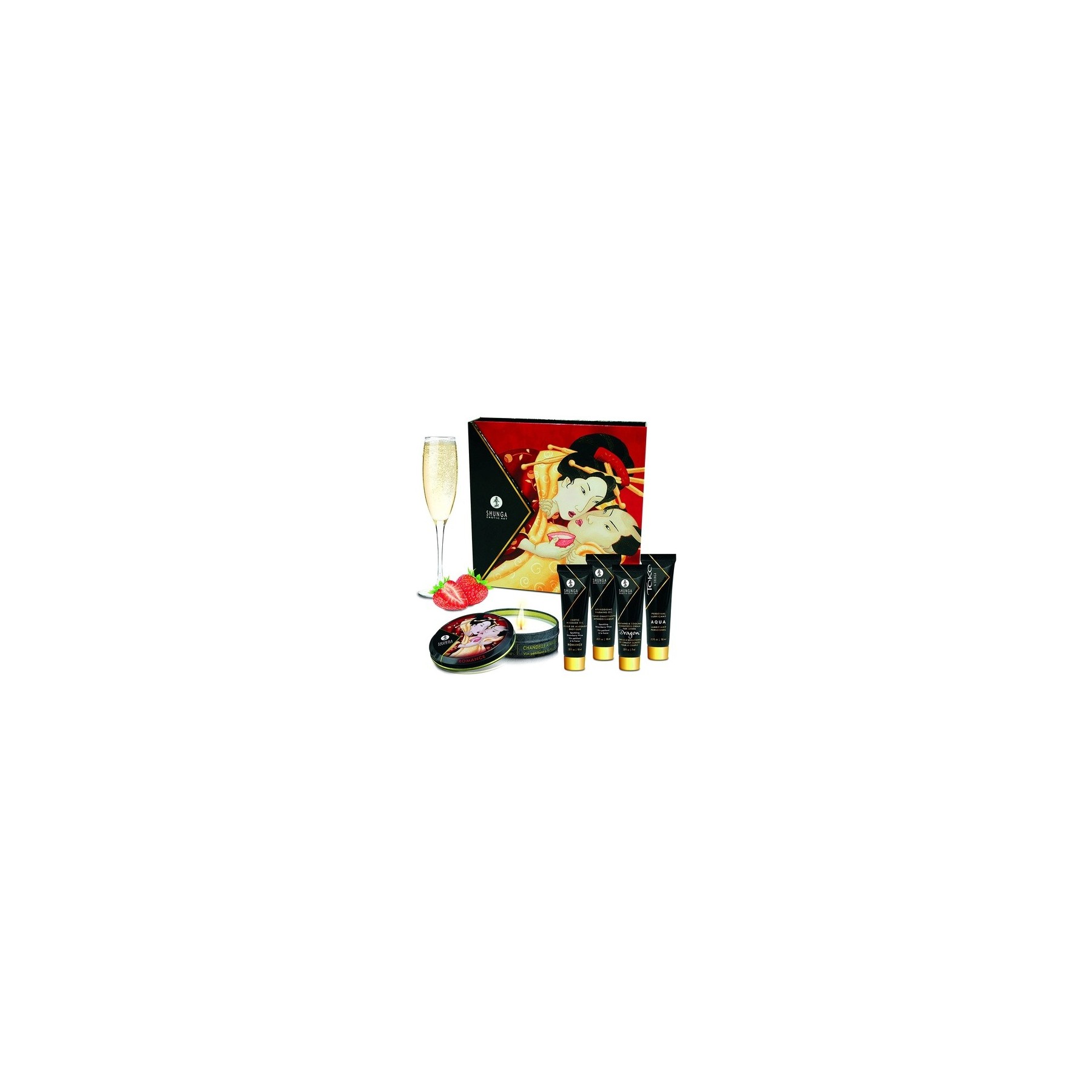 Shunga Geisha's Secrets Kit with Sparkling Strawberry Wine Massage Oil