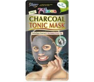 7th Heaven Charcoal Sheet Face Mask with Green Tea and Aloe Vera - Cleansing, Detoxifying, and Revitalizing