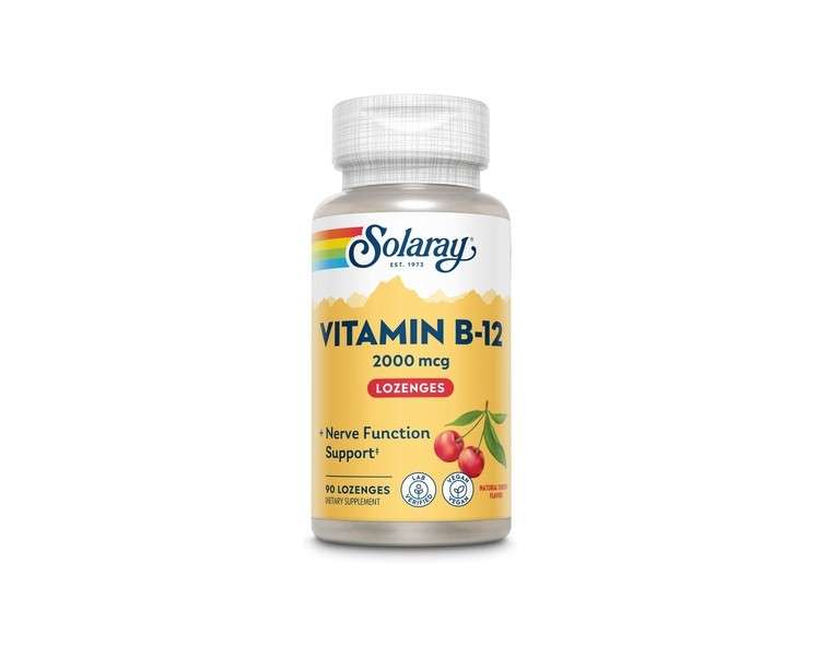 Solaray Vitamin B-12 2000mcg Natural Cherry Flavor Healthy Energy & Red Blood Cell Support 90 Lozenges