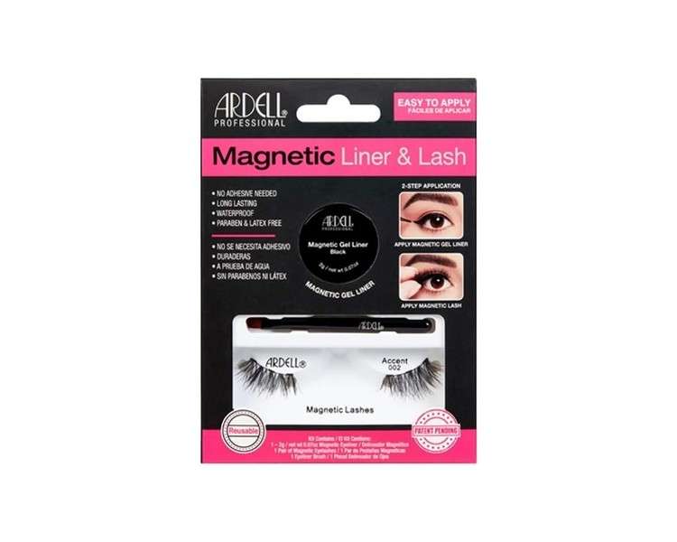 ARDELL Professional Magnetic Liner & Lash Accent 002 Black Reusable Real Hair Magnetic Eyelashes with Gel Eyeliner and Brush Applicator