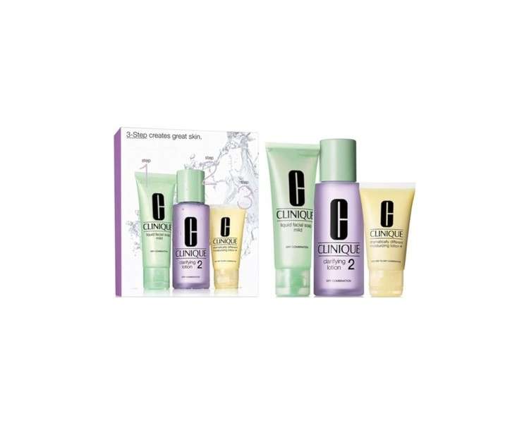 Clinique System in 3 Stages Intro Kit 2 Liquid Facial Soap Clarifying Lotion Dramatically Different Moisturizing Gel Boxed Gift Set for Normal to Dry Skin