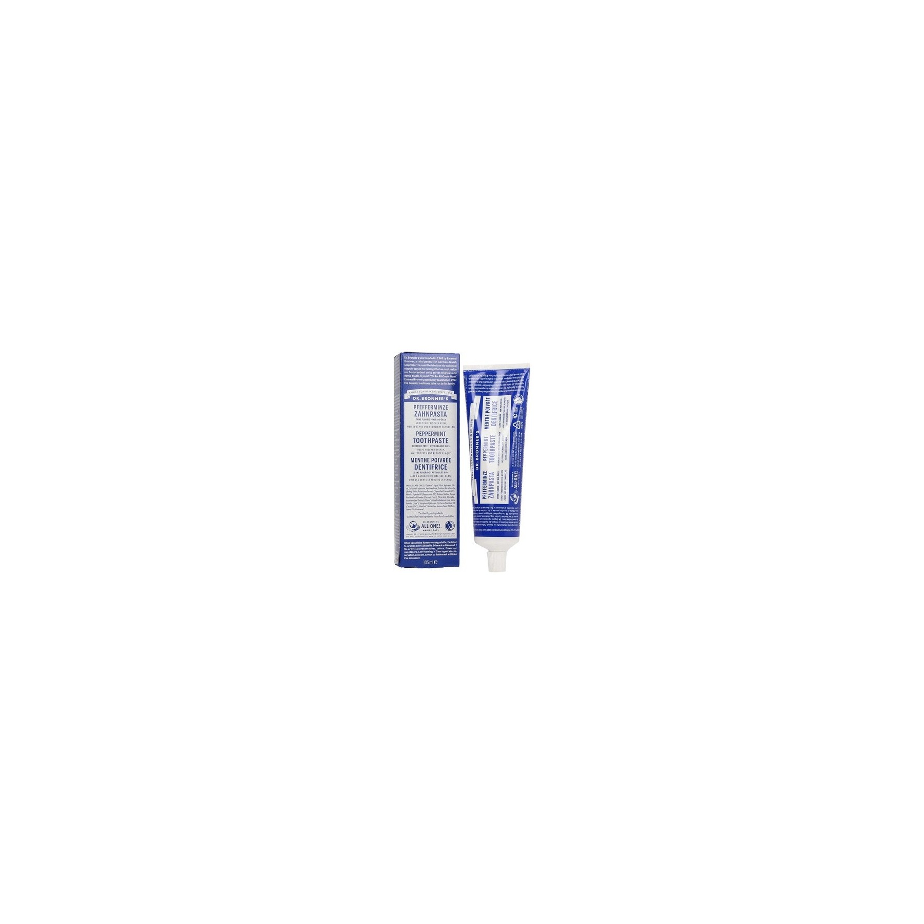 Dr Bronner's All One Peppermint Toothpaste with Organic Fluoride-Free Ingredients 105ml Tube