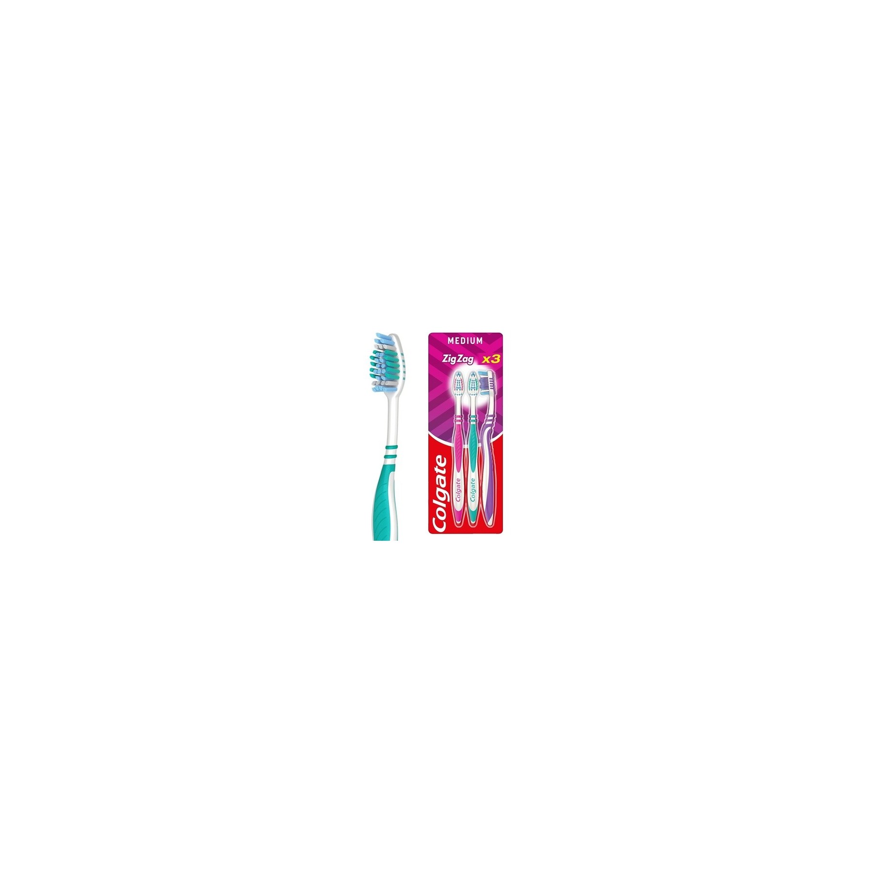 Colgate Zig Zag Medium Toothbrush Multi Angle Cross Bristles with Flexible Neck for Gum Comfort 3 Count - Pack of 3