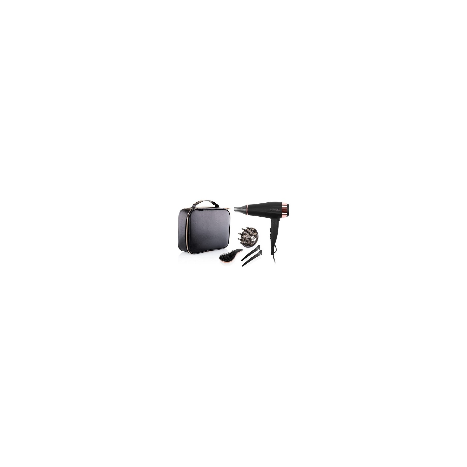 ETA Fenite I Black Edition Hair Dryer 2200W with Ion Function and Foldable Handle - Includes Diffuser, Travel Bag, 3 Temperature Settings, and 2 Speeds
