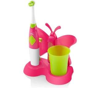 ETA Children's Toothbrush with Rotating Head and Practical Stand with Cup and Hourglass - Red