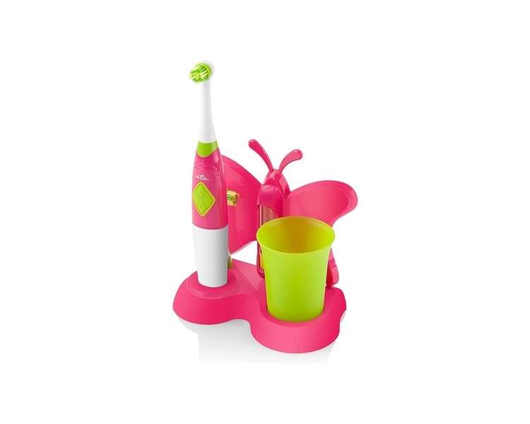 ETA Children's Toothbrush with Rotating Head and Practical Stand with Cup and Hourglass - Red
