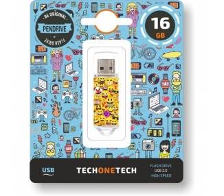 Memoria USB Pen Drive 16gb tech one tech emojis usb 2.0