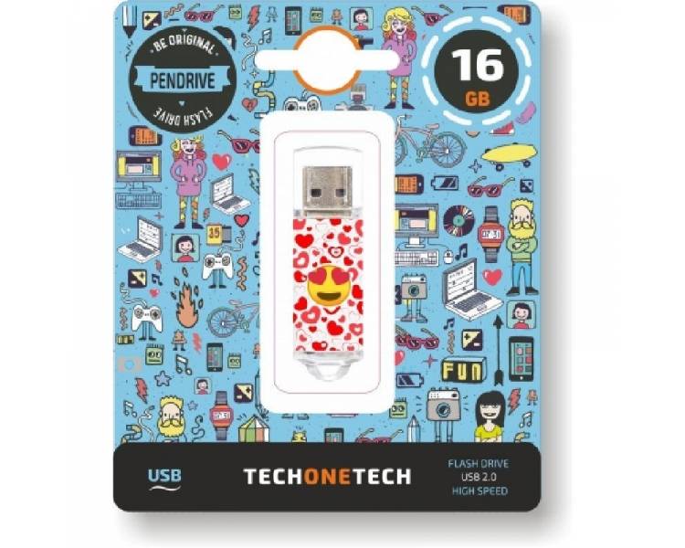 Memoria USB Pen Drive 16gb tech one tech emojis heart eyes usb 2.0