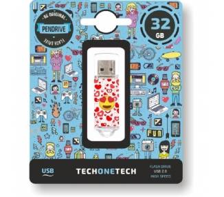 Memoria USB Pen Drive 32gb tech one tech emojis heart eyes usb 2.0