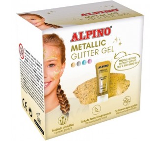 Alpino Fiesta Gold Metallic Glitter Gel 6-Pack with Gold Base - Liquid Purple