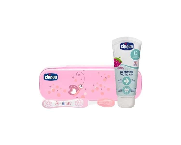 Chicco Strawberry Toothpaste with Fluoride Dental Set Pink