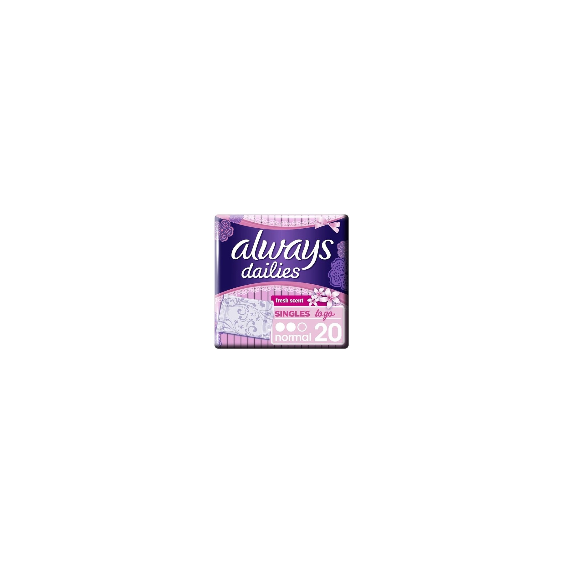 Always Dailies Singles to Go Fresh Panty Liners 20 Count