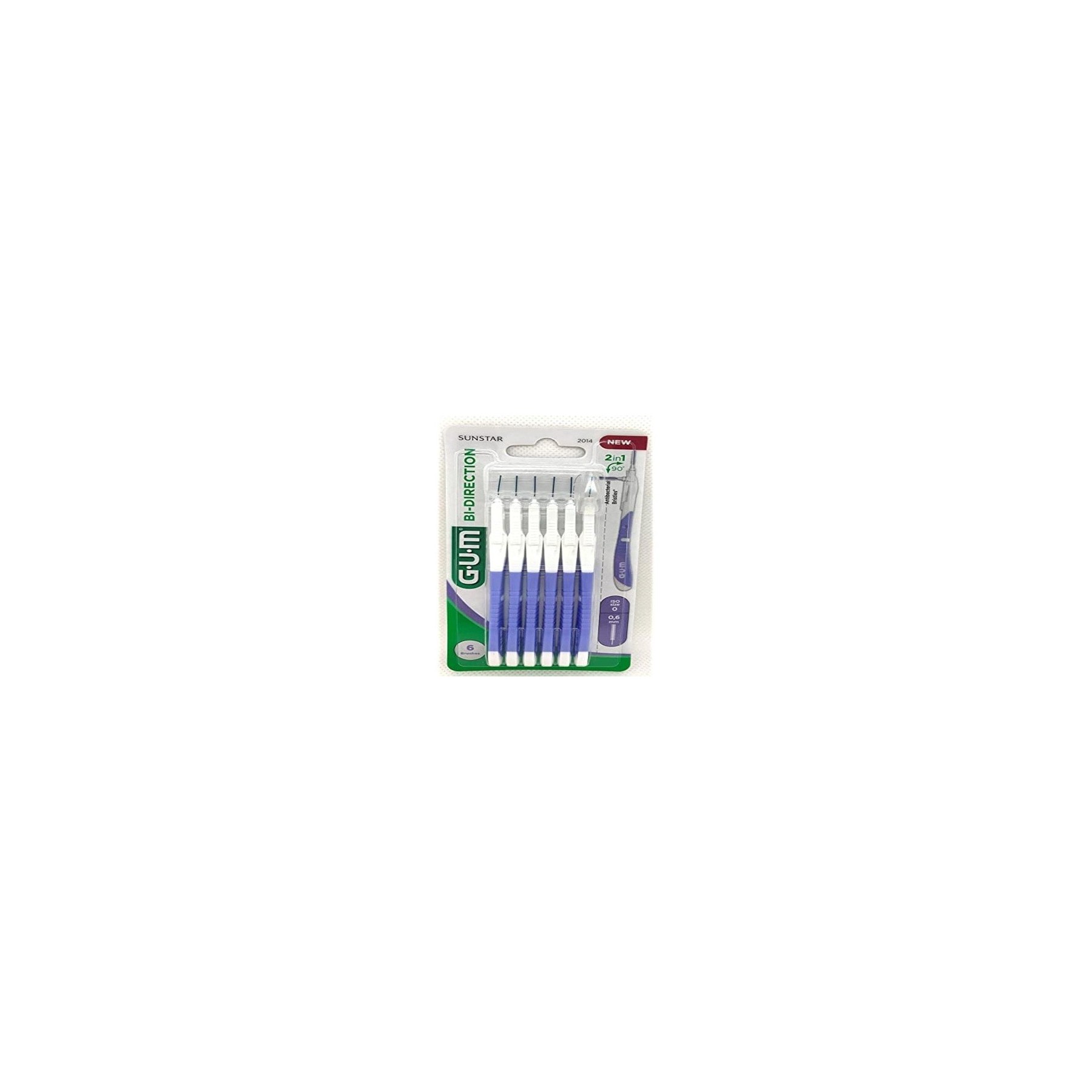GUM BI-Direction ISO 0 Interdental Brush for Rear Tooth Cleaning 0.6mm - Pack of 6