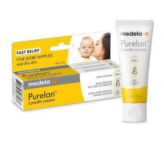Medela Purelan 37g Lanolin Nipple Cream Fast Relief for Sore Nipples and Dry Skin 100% Natural Hypoallergenic Dermatologically Tested and Fragrance Free
