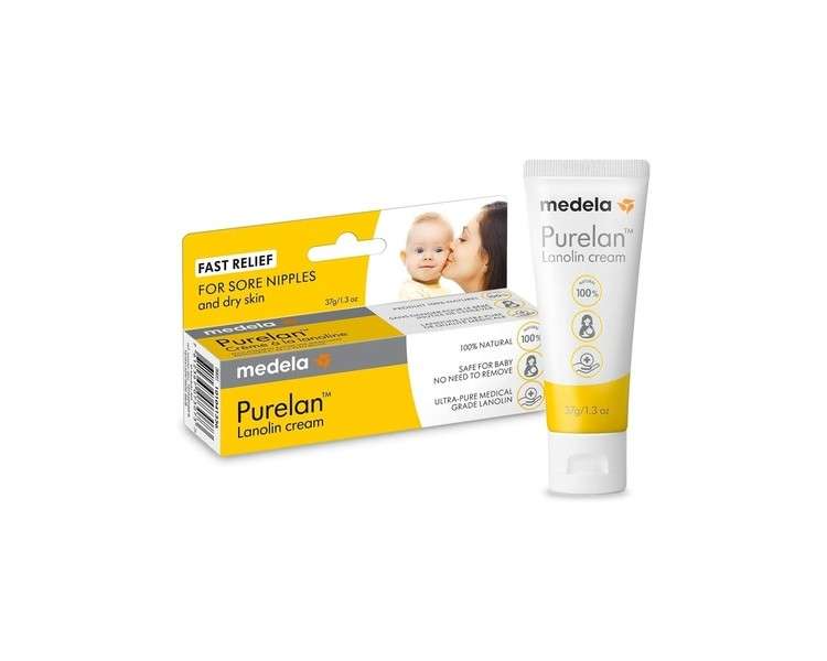 Medela Purelan 37g Lanolin Nipple Cream Fast Relief for Sore Nipples and Dry Skin 100% Natural Hypoallergenic Dermatologically Tested and Fragrance Free
