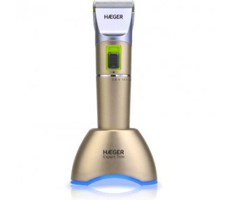 HAEGER EXPERT TRIM Professional Rechargeable Hair Trimmer with Cords 2 Speeds Blue LED Light Base 360° Rotating Charging Position High Capacity and Performance Lithium Battery