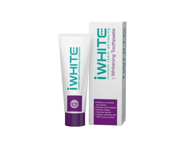 iWhite Instant Teeth Whitening Toothpaste 75ml - Active Teeth Whitening and Stain Removal - Deep Whitening Treatment for a Natural White Smile - Daily Enamel Protection - Clinically Proven Ingredients
