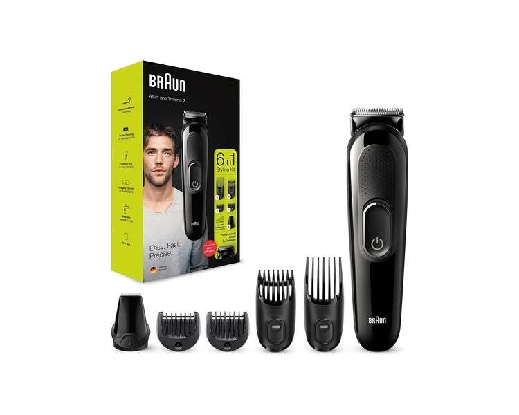 Braun 6-in-1 Beard Trimmer Series 3 with Hair and Nose Trimmer MGK3235 - Black Razor