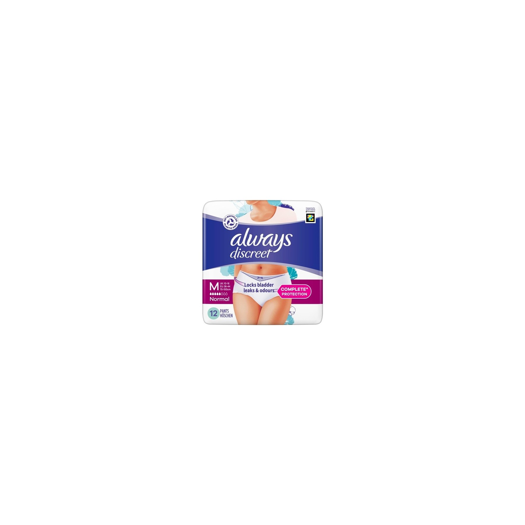 Always Discreet Underwear Incontinence Pants Normal Medium 12 Count