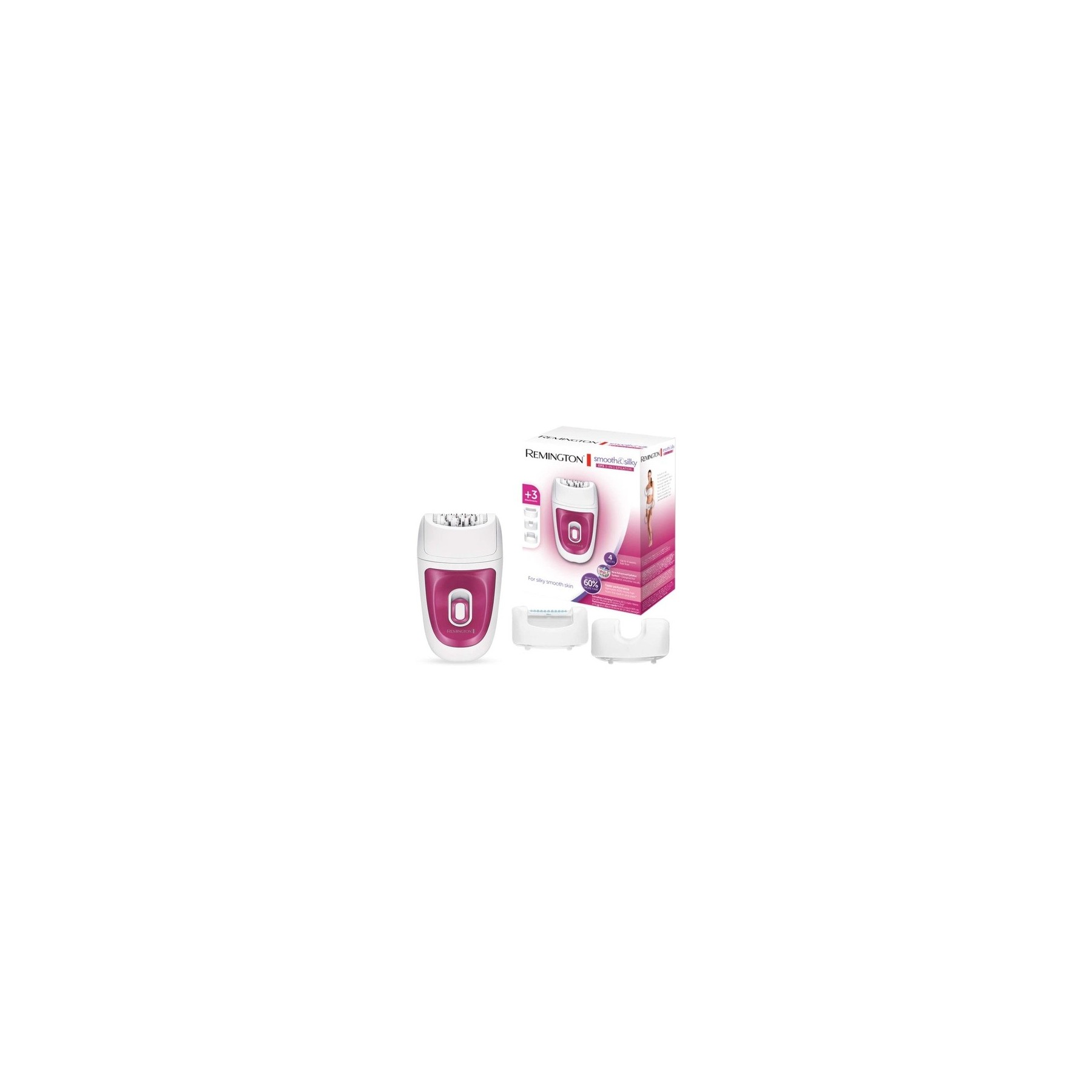 Remington Smooth & Silk EP3 3-in-1 Epilator with 40 Titanium Coated Tweezers and 3 Attachments White/Pink
