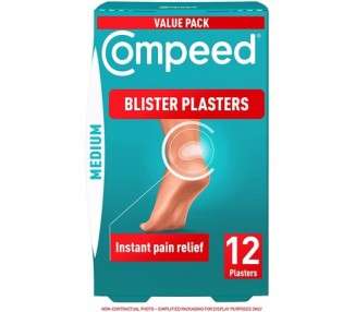 Compeed Medium Size Blister Plasters Foot Treatment 12 Hydrocolloid Plasters 100% Plastic Free Carton Pack