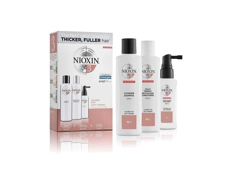 Nioxin 3-Part System 3 Colored Hair with Light Thinning Hair Treatment Scalp Therapy Hair Thickening Treatment Trial Kit 1 Count