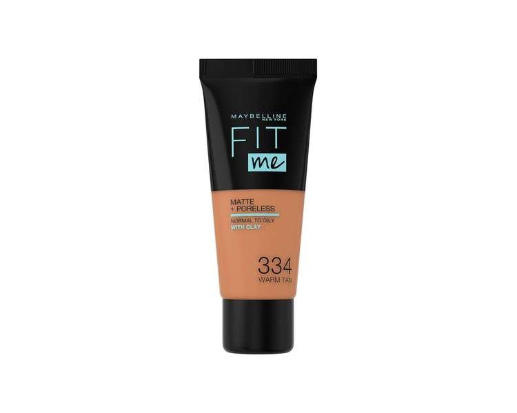 Maybelline Fit Me Foundation Matte and Poreless Full Coverage Blendable for Normal to Oily Skin 30ml 334 Warm Tan