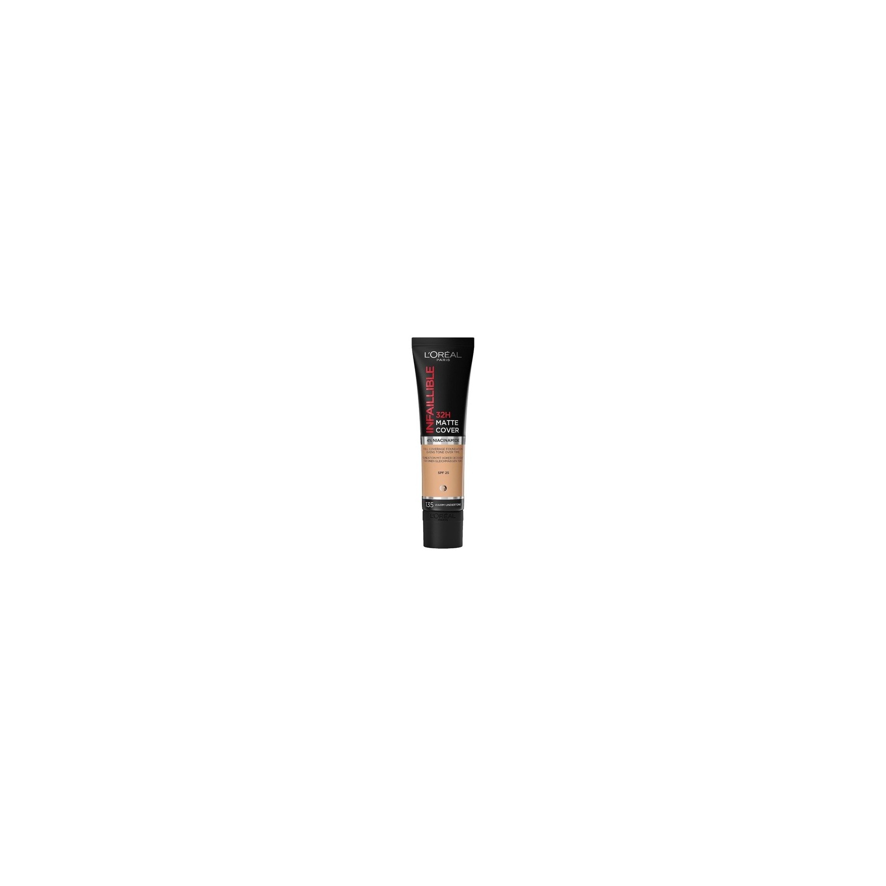 L'Oreal Paris Cover Liquid Foundation with 4% Niacinamide Long Lasting Natural Finish SPF 25 Infallible 32H Matte Cover Shade 135 30ml