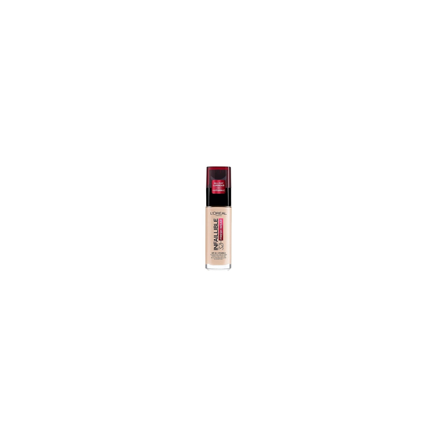 L'Oréal Paris Infallible 32H Fresh Wear Foundation Full Coverage Longwear Weightless Smooth Finish Waterproof Transfer-proof with Vitamin C SPF 25 15 Porcelain 30ml