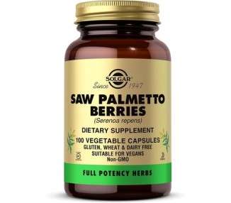 Solgar Saw Palmetto Berries 100 Vegetable Capsules - Men's Health - Full Potency - Non-GMO Vegan Gluten Free Dairy Free Kosher
