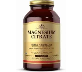 Solgar Magnesium Citrate 120 Tablets - Promotes Healthy Bones Supports Nerve Muscle Function - Highly Absorbable - Non-GMO Vegan Gluten Free Kosher