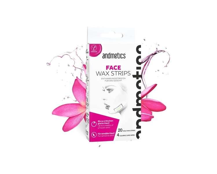 Andmetics FACE Wax Strips Cold Wax Hair Removal Strips for The Face 20 Strips
