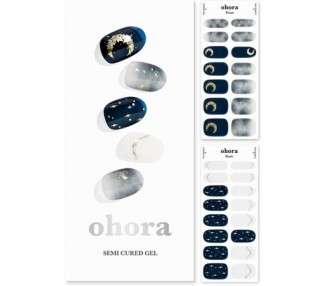 ohora Semi Cured Gel Nail Strips N Moonlight - Works with Any UV Nail Lamps Salon-Quality Long Lasting Easy to Apply & Remove Includes 2 Prep Pads Nail File & Wooden Stick