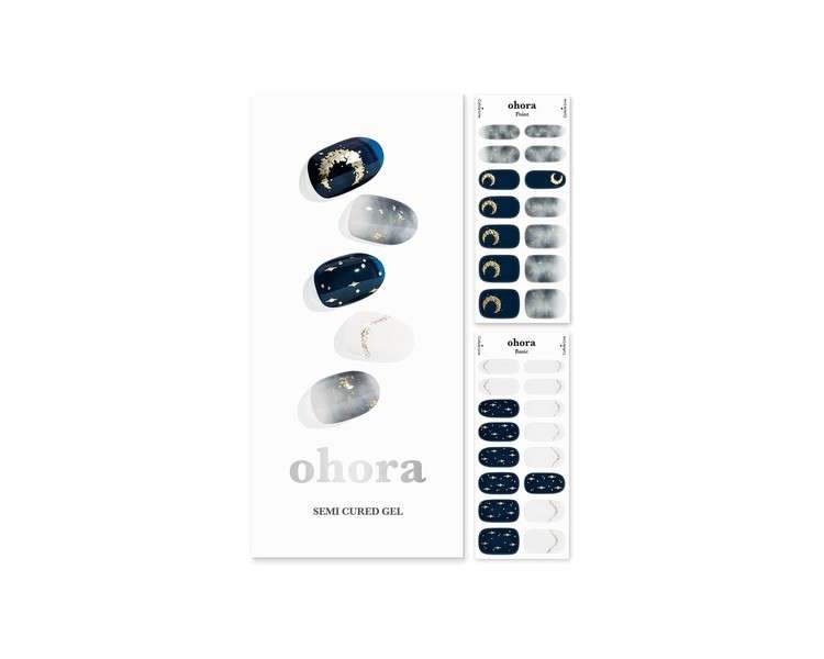 ohora Semi Cured Gel Nail Strips N Moonlight - Works with Any UV Nail Lamps Salon-Quality Long Lasting Easy to Apply & Remove Includes 2 Prep Pads Nail File & Wooden Stick
