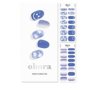 ohora Semi Cured Gel Nail Strips N Cotton Cloud - Works with Any Nail Lamps Salon-Quality Long Lasting Easy to Apply & Remove - Includes 2 Prep Pads Nail File & Wooden Stick Blue