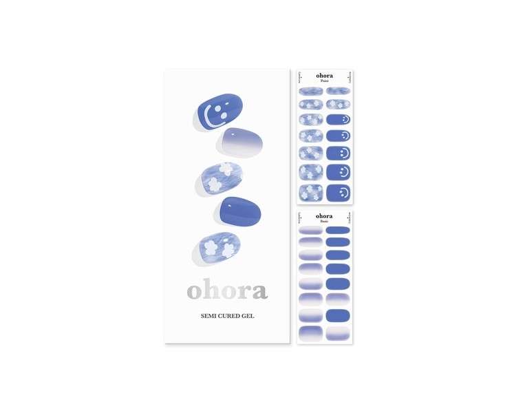 ohora Semi Cured Gel Nail Strips N Cotton Cloud - Works with Any Nail Lamps Salon-Quality Long Lasting Easy to Apply & Remove - Includes 2 Prep Pads Nail File & Wooden Stick Blue