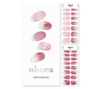 ohora Semi Cured Gel Nail Strips - Works with Any Nail Lamps Salon-Quality Long Lasting Easy to Apply & Remove Includes 2 Prep Pads Nail File & Wooden Stick Pink