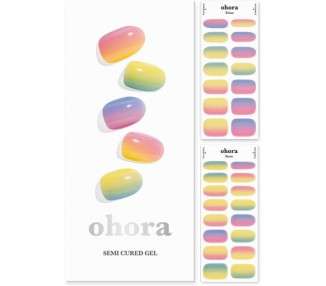 ohora Semi Cured Gel Nail Strips N Pastel - Works with Any UV Nail Lamps Salon-Quality Long Lasting Easy to Apply & Remove Includes 2 Prep Pads Nail File & Wooden Stick